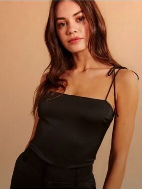 NEW Abercrombie Satin Tie Strap Tank Top in Brown sz small